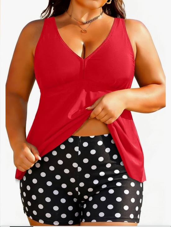 Hannah Nicole Other - 🚘 🆕 Plus Size Red Tankini Top with polkadot boy, short bottoms size 18W
